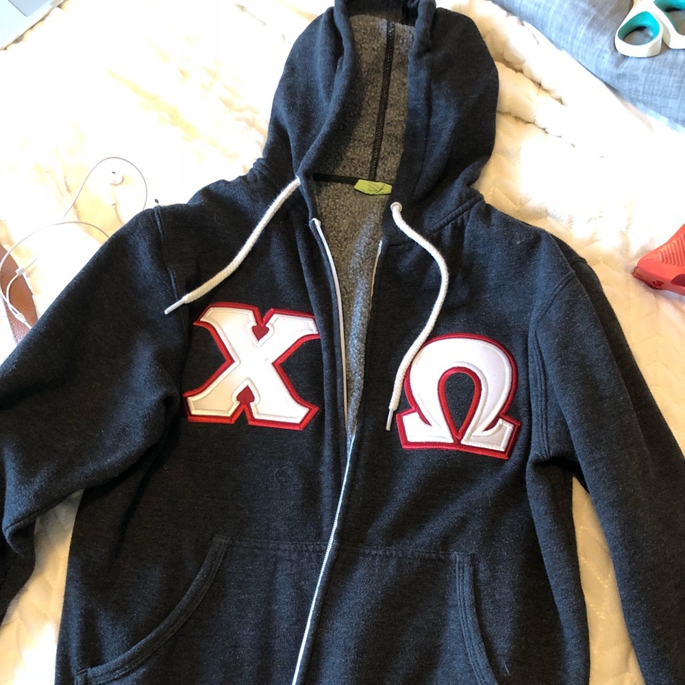 Chi Omega charcoal letter zip up hoodie